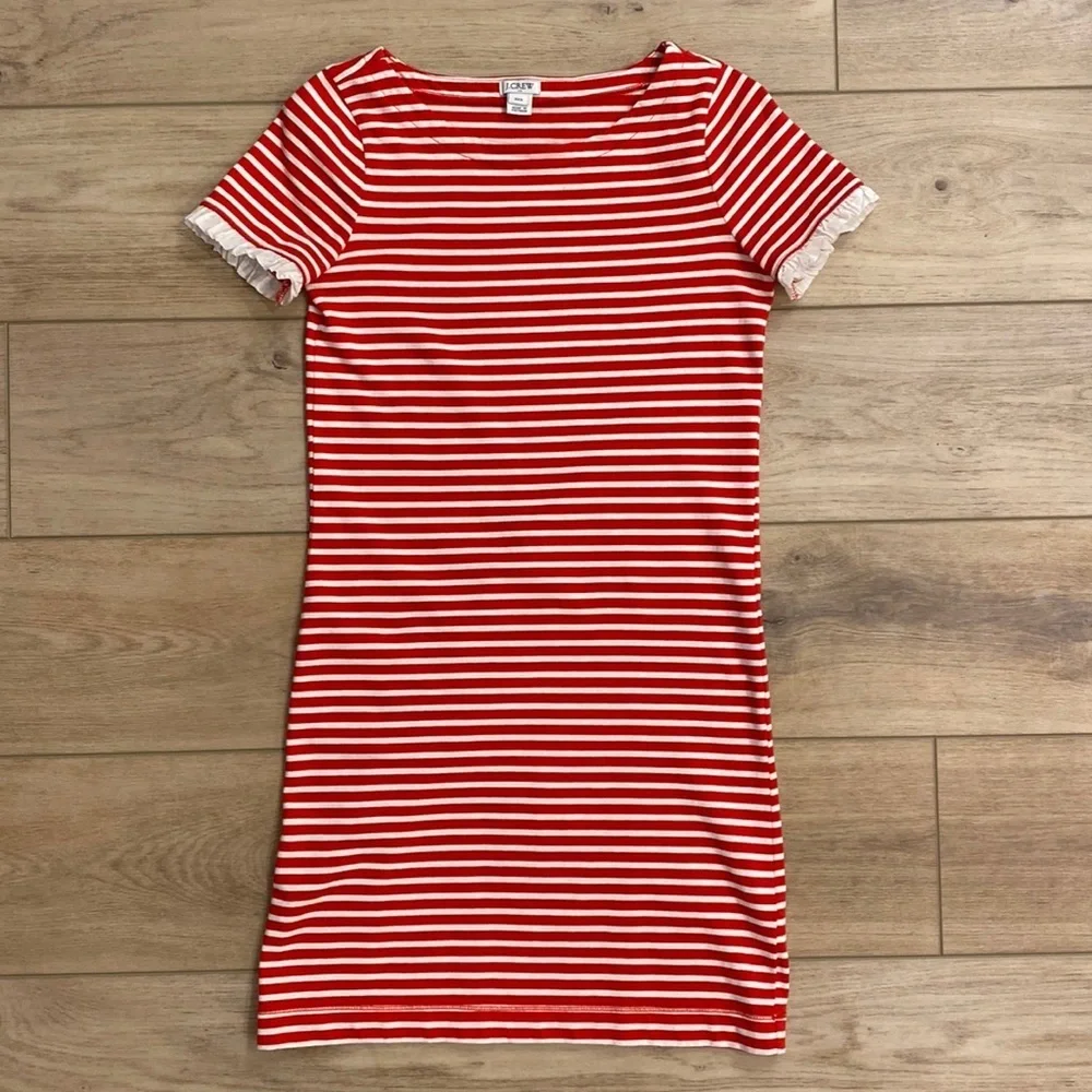 J. Crew Striped Tshirt Dress Ruffle Sleeve Preppy Nautical Casual 4th of‎ July